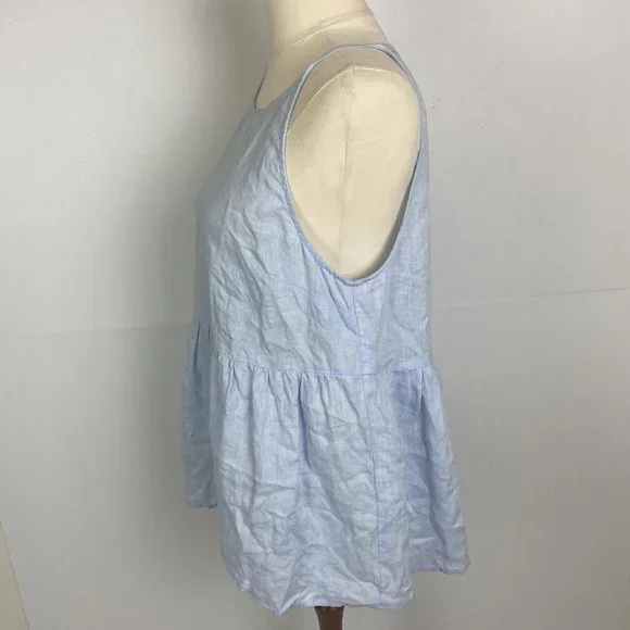 Sportsgirl Size 10 Women's Top Blouse 100% LINEN Blue Tank - Picture 4 of 9
